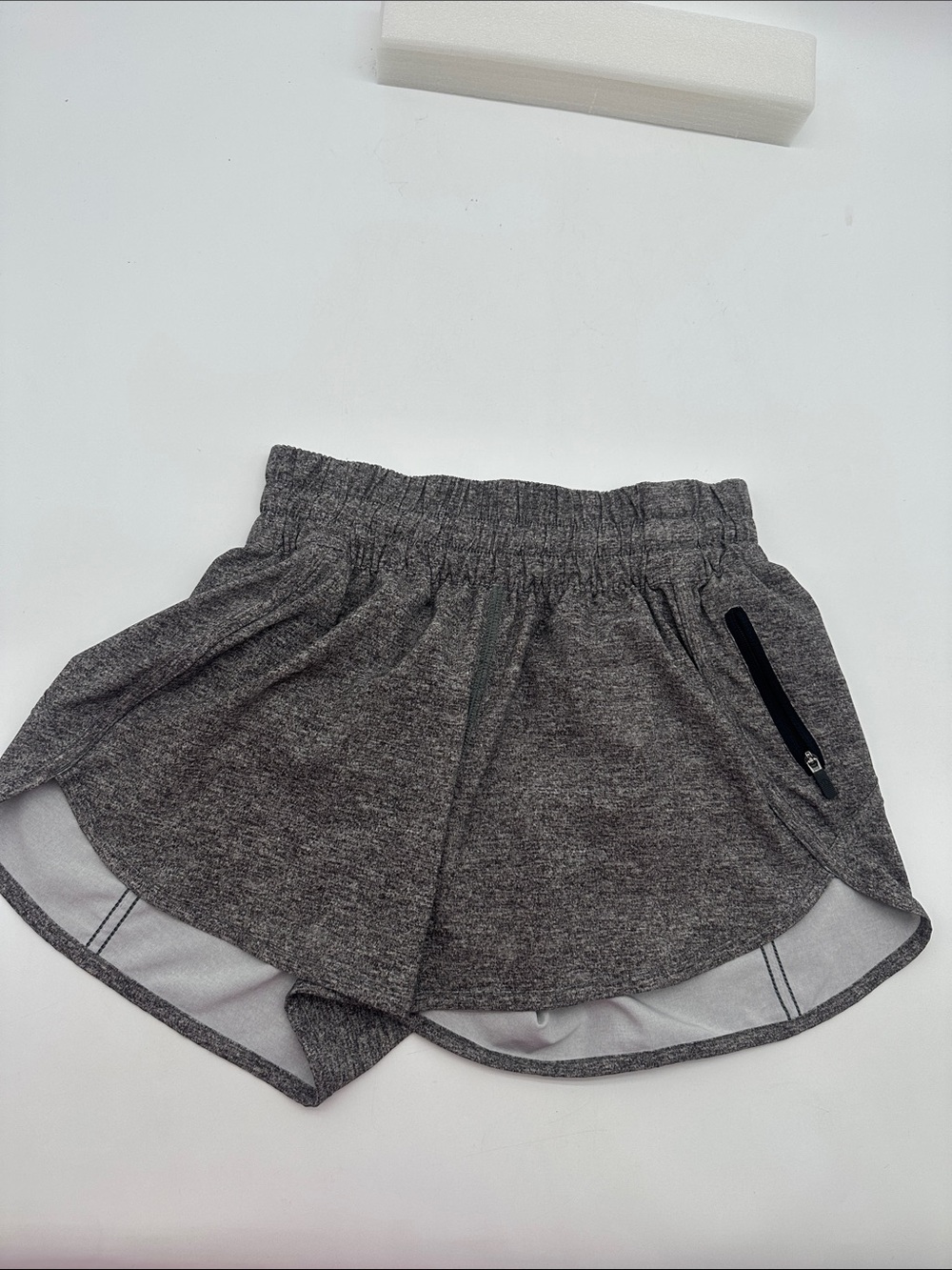 Women's Heather Gray Athletic Shorts with Zip Pocket